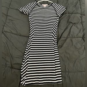 Black and white striped fitted bodycon dress